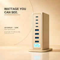 Chargeur GaN 8 ports 520W, station USB C de bureau, 4C PD100W 4A QC30W, écran intelligent, compact, pour Apple Samsung