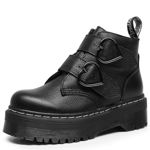 Woman Black Genuine Leather Ankle <b>Boots</b> Heart-Shaped Buckle <b>Platform</b> Chunky Heel Round Toe Anti-Slip Rubber Outsole All Seasons - Product Image 6