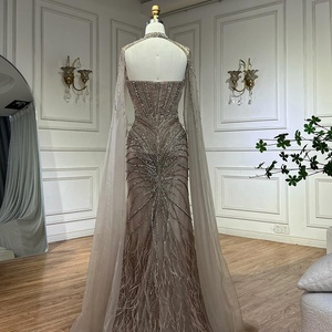 Serene Hill LA72882 Vestidos de Noche de Lujo Color Caramelo con Cuentas y Capa Desmontable Corte Sirena para Fiestas Formales para Mujer - Product Image 5