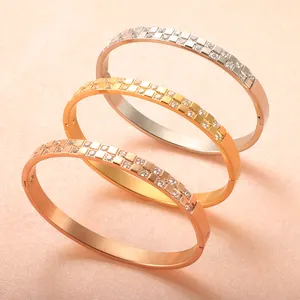 Luxury Square Rhinestone Bangles Bracelets For Women Men Fashion Couple Wedding Party Jewelry Stainless Steel Cuff Bangle