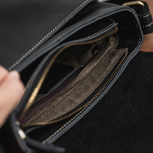 Men's Genuine Leather Shoulder <b>Bag</b> Large Capacity Black Coffee Color Solid Color Business Casual Crossbody <b>Bag</b> - Product Image 4