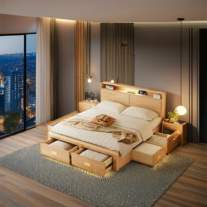 Bộ nội thất phòng ngủ hiện đại tối giản bằng gỗ nguyên khối, giường đơn/đôi có ngăn chứa đồ mềm mại, thích hợp cho nhà ở hoặc khách sạn/căn hộ - Product Image 3