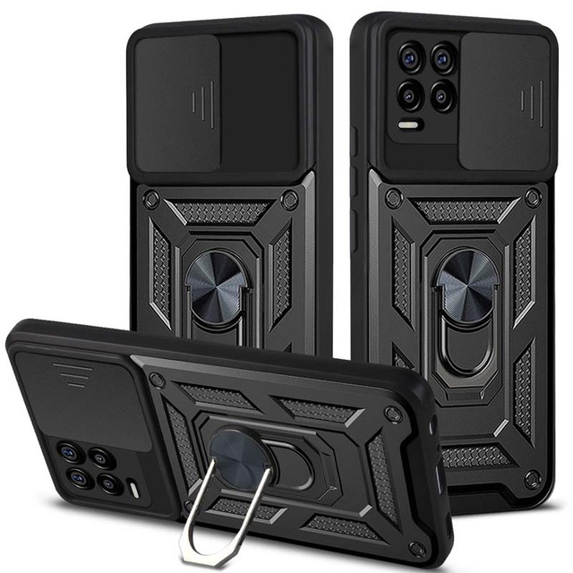 Shockproof Back Cover Slide Window Push Magnetic Metal Ring Holder Armor Heavy Duty Phone Case for REALME 8 8 PRO