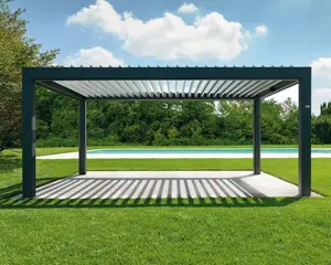 Yashengou-pérgola eléctrica a prueba de lluvia personalizada para edificios de jardín, Glorieta con ventilación para cobertura solar