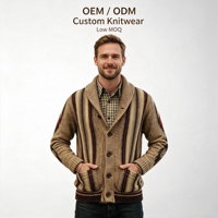Cardigan en tricot jacquard géométrique pour homme, col mandarin, épais, 100 % polyester, anti-boulochage, hiver, OEM ODM