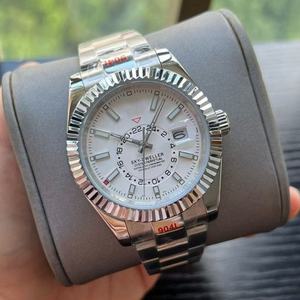 Montre mécanique pour homme en acier inoxydable, style Sky Dwelle, lunette cannelée, cadran lumineux, montre-bracelet automatique de luxe pour affaires - Product Image 2