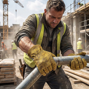 قفازات جلدية متينة من جلد البقر مع رباط مطاطي للمعصم، مضادة للانزلاق، ذات ملمس ناعم، للاستخدام العام في الحدائق والبناء - Product Image 6