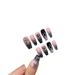 Nouveau produit lancé, série de couleurs en poudre de la gamme Pink Flames Y2K, crucifix, ongles press-on faits main en édition limitée - Product Image 1