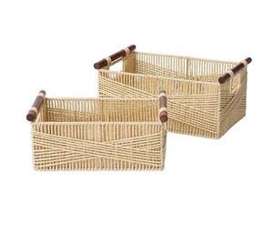 <span class=keywords><strong>Panier</strong></span> de rangement avec poignée Corde décorative en papier Paniers rectangulaires en osier pour usage de toilette de comptoir - Product Image 1