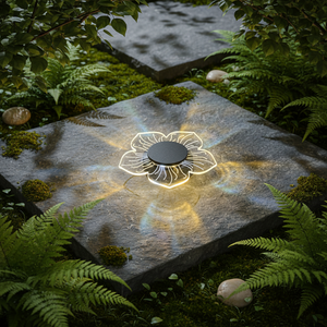 アクリル製花びら型ソーラーLEDガーデンライト、防水、ボタン式、単三電池/単四電池駆動 - Product Image 1