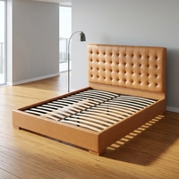 Lit rembourré capitonné moderne avec tête de lit haute, cadre de lit plateforme, style minimaliste, mobilier de chambre à coucher