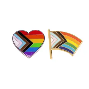 Manufacturer Lapel Pin Badge Brooch Heart Shape Rainbow Progress Pride Flag Custom Progress Pride Enamel Pin