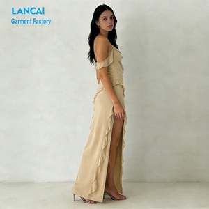 แลนไค การ์เมนท์ ผู้ผลิตเสื้อผ้าสั่งทำแบบ OEM ชุดเดรสยาวผ้าชีฟองเนื้อบางเบาแต่งระบายคุณภาพสูงสำหรับผู้หญิง - Product Image 2