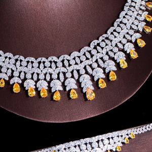 Ensemble de bijoux de mariage en Zircon jaune, de luxe indien du Nigeria, en cristal CZ, collier à gros pompon pour femmes, bijoux de fiançailles - Product Image 3