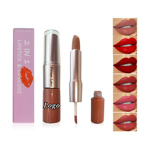 Private Label Make-Up Veganistische Matte Fluwelen Lippenstift Set Hydraterende Custom <span class=keywords><strong>2</strong></span> In 1 Lippenstift En Lipgloss - Product Image 1