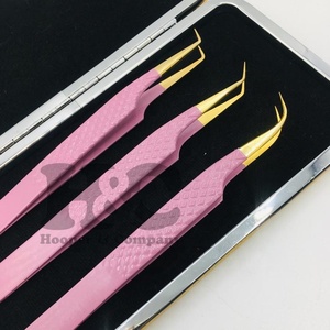Pinzas de extensión de pestañas con logotipo personalizado con punta dorada, mango de agarre de diamante rosa, acero inoxidable, pinzas con logotipo personalizado de visón - Product Image 2