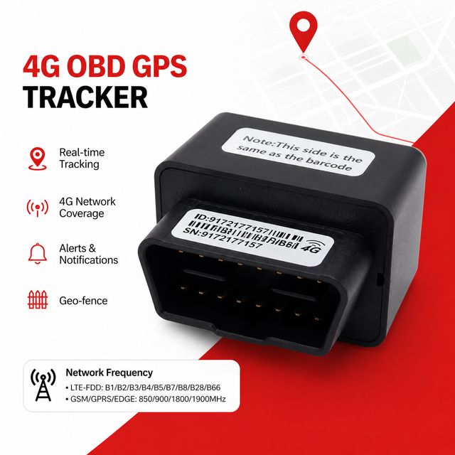 4G OBD GPS Tracker for Car Real-Time Tracking, Plug and Play Installation, Geo-Fence Alarm and Fleet Monitoring System