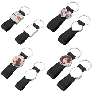 China Wholesale Cheap Custom Your Photo Metal Leather Keychain Sublimation Pu Leather Keychain