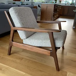 최고의 가격 간단한 골동품 오크 단단한 나무 호두 중반 세기 현대 나무 라운지 의자