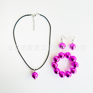 Disco Party Electroplated Ball Necklace Earrings <b>Bracelet</b> <b>Set</b> Rose Gold Geometric Fashion Jewelry - Product Image 4