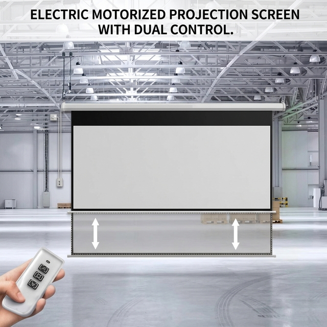 200'' Electric Wall-Mounted Fiberglass Projection Screen 150 120'' Size Auto Lifting Remote Control Motorized Projection Screen
