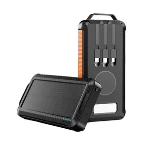 10000mAh portable built-in cables solar wireless power bank LED torch outdoor waterproof solar charging power supply