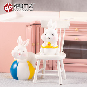 Cute Cartoon Bunny Figurines Resin Miniature <b>Ornaments</b> Desktop Car Decorations Ice Cream Bunny Multi Piece Package <b>Easter</b> Decor - Product Image 5