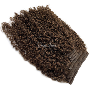 Personalizado Color marrón belleza Natural suave Invisible sin costuras Clip ins Afro rizado profundo rizado PU Clipin extensión de cabello <span class=keywords><strong>humano</strong></span> - Product Image 1