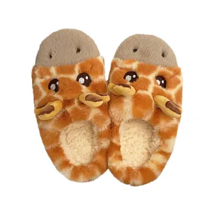 Cute Cartoon Plush Animal Slipper Kawaii Fluffy Winter Warm Giraffe Indoor House Slippers