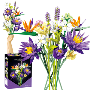 Wholesale Plastic Florist Decorative Botanical Collection <b>Bricks</b> Purple Artificial Flower Bouquet Home Decor Building Set - Product Image 1