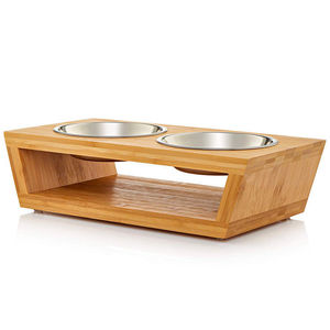 Soporte de bambú y madera para alimentar mascotas, estante para comida de perros, tazón para comida de gatos, dos compartimentos con altura ajustable, hecho a medida para exportación. - Product Image 4