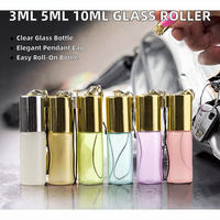Flacon roll-on en verre de 3 ml, 5 ml, 10 ml pour huiles essentielles et parfums, avec bouchon pendentif transparent, argenté ou doré