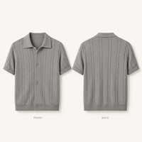 Maßgeschneiderter Kurzarm-Cardigan für Herren mit Polokragen, Zopfmuster, Atmungsaktiv für Frühling und Sommer