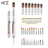 Outils de nail art de luxe à double extrémité avec manche en métal anti-acétone, conception brevetée Hechunzi, 100% poils de Kolinsky, pinceau à ongles en acrylique