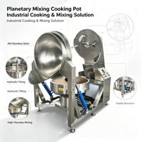 Marmite de cuisson inclinable à agitation, chauffage électrique, vapeur et gaz, avec agitateur planétaire multi-griffes et cuve à double enveloppe