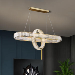 Candelabro de anillo rectangular moderno comedor K9 cristal LED círculo colgante luz para mesa redonda - Product Image 1