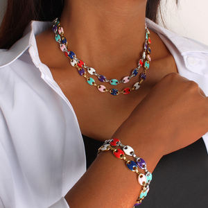 Hip Hop arc-en-ciel huile goutte à goutte nez <span class=keywords><strong>de</strong></span> cochon ensembles <span class=keywords><strong>de</strong></span> bijoux perlés 18K plaqué or en acier inoxydable collier <span class=keywords><strong>de</strong></span> grains <span class=keywords><strong>de</strong></span> <span class=keywords><strong>café</strong></span> ensembles <span class=keywords><strong>de</strong></span> bracelets - Product Image 4