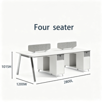 Poste de travail moderne pour 4 personnes avec armoire de rangement indépendante et pieds en métal en forme de A pour espace de travail des employés