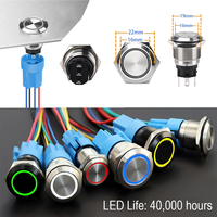 Interrupteur à bouton-poussoir LED 12V 10A à courant élevé, robuste, en acier inoxydable, IP67, 1NO1NC