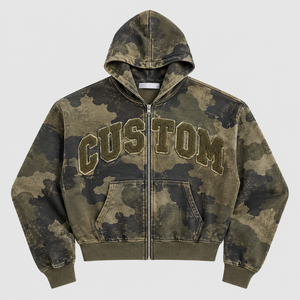 Sudadera con Capucha Personalizada de Estilo Urbano Vintage, con Estampado Gráfico, Parche Bordado, Pedrería, Cierre de Cremallera, Diseño Premium, para Hombre - Product Image 1