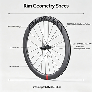 T1100 Vollcarbon-Rennrad-Scheibenlaufradsatz 700C 50mm Tubeless Rennfelgen 24H <span class=keywords><strong>Sapim</strong></span> CX Ray <span class=keywords><strong>Speichen</strong></span> 6-Pawl-Freilaufkörper 1250g Set - Product Image 2