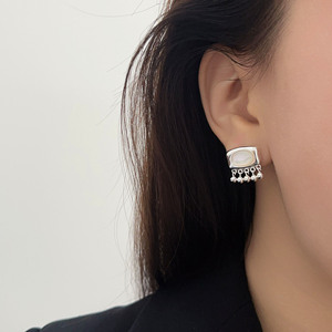 S925 Sterling <b>Silver</b> <b>Stud</b> Earrings With White Mother Of Pearl Geometric Design For Everyday Wear - Product Image 2
