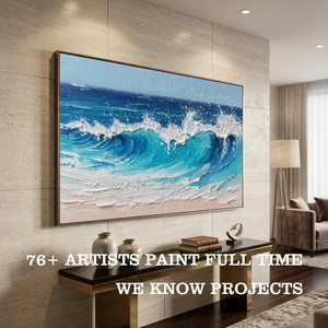 <span class=keywords><strong>Peinture</strong></span> à l'huile abstraite originale faite à la main, moderne, grande taille, bleu et blanc, vagues de l'océan, paysage marin texturé 3D, art mural d'intérieur - Product Image 2