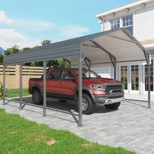 Abri de voiture en acier 10x15 avec base renforcée, garage extérieur robuste, abri thermolaqué pour voitures, bateaux, camions - Garantie de plus de 20 ans - Product Image 1