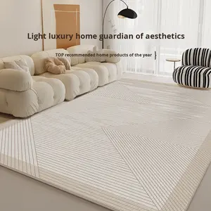 Tapis d'intérieur en boucle à poils ras, motif géométrique, crème, luxe léger, imperméable, résistant aux taches, pour chambre à coucher, chevet, salon - Product Image 2