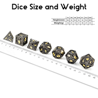 Vente en gros d'usine, jeu de dés en métal personnalisé D&D, 16 mm, noir avec des chiffres dorés pour le jeu de société Dungeons and Dragons
