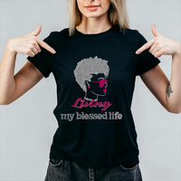 Nouveau design, transfert thermique en vinyle de haute qualité pour T-shirt, motif femme noire avec strass, vente en gros