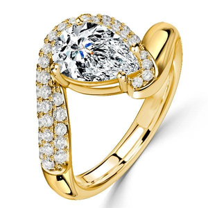 טבעת כסף סטרלינג 925 משובצת מויאסניט בצורת אגס, מצופה זהב 14 קראט, 3 קראט, שיבוץ ארבע ציפורניים, מתנה אלגנטית לאישה - Product Image 3