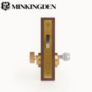 Serrure de porte coulissante en laiton massif doré satiné avec clés, poignée de verrouillage pour porte escamotable, ensemble de quincaillerie pour bureau de direction - Product Image 2