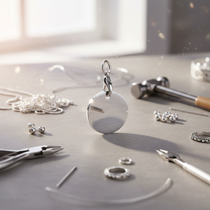 Ciondolo a forma di moneta in argento sterling con moschettone e anello per la creazione di gioielli - Product Image 3